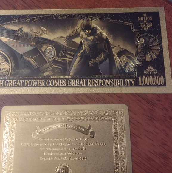 BATMAN THE DARK KNIGHT 24k GOLD NOVELTY NOTE w/GOLD CERTIFICATE OF AUTHENTICITY - Picture 11 of 15